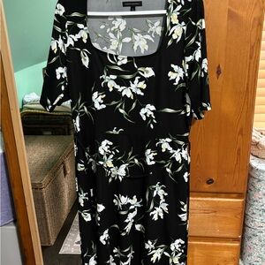 Banana Republic Black Dress with White and Green Floral Pattern